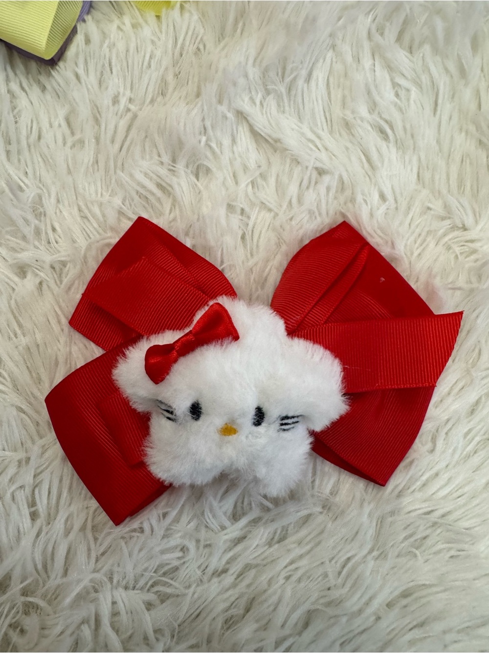 Hello kitty Red Bow Hair Clip with Plush hello kitty Accent - Kids Accessories